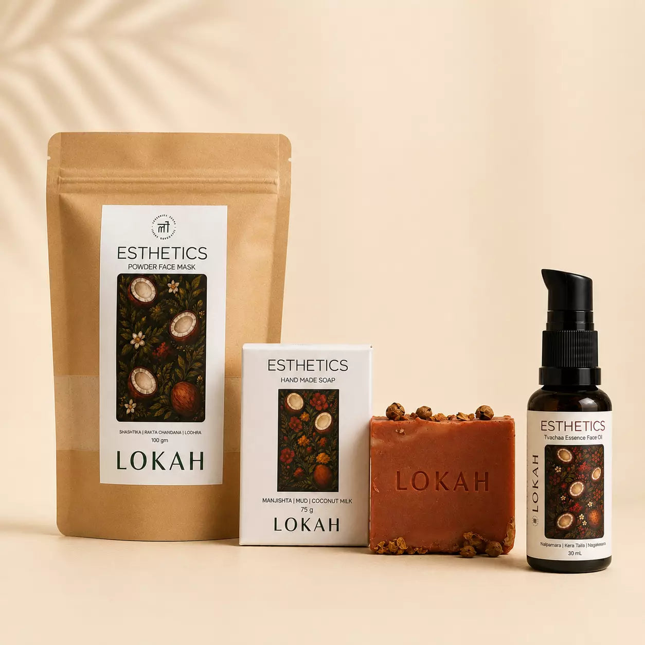 Lokah Esthetics Tvachaa Even Skin Tone Trio (Soap + Face Pack + Face Oil)