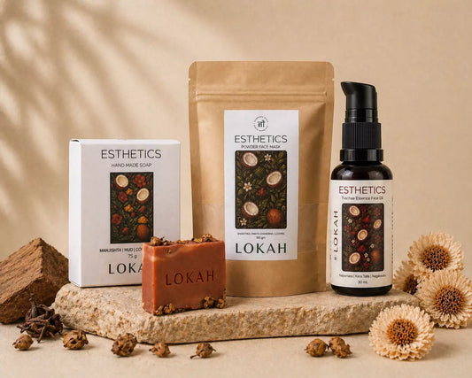 Lokah Esthetics Tvachaa Even Skin Tone Trio (Soap + Face Pack + Face Oil)